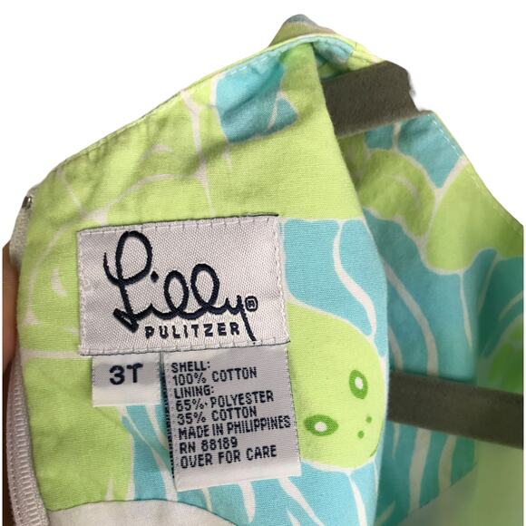 Lilly Pulitzer Dress Girls Size 3T Green/Blue Boat Neck Front Pocket Back Zip - Picture 2 of 7